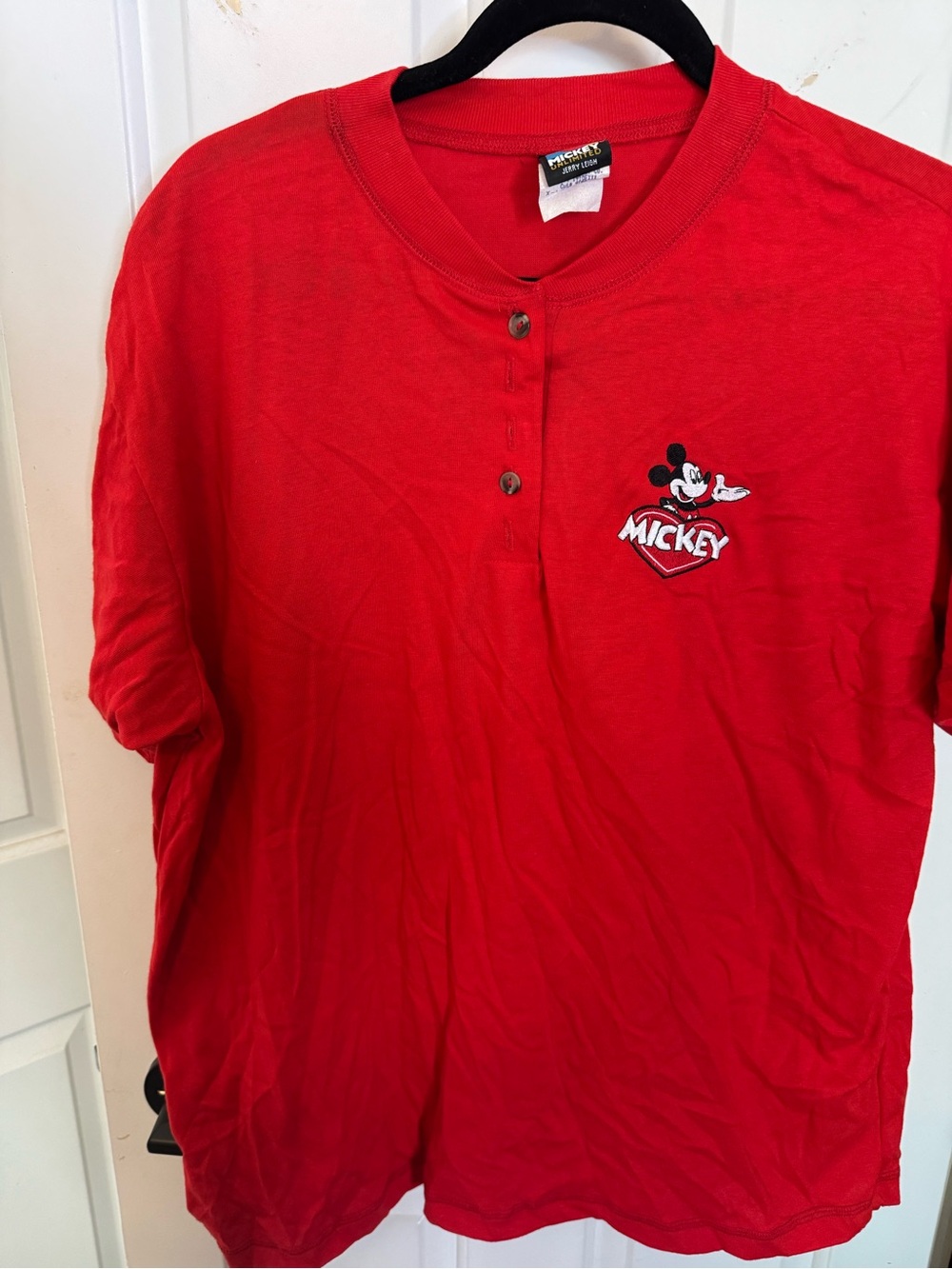 Disney Mickey Mouse Red Short Sleeve Henley Tee - vintage